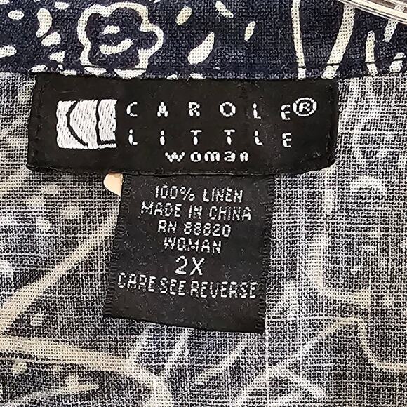 Carole Little 100% Linen Boho V-Neck Tunic Navy White Paisley Size 2X - Picture 3 of 8